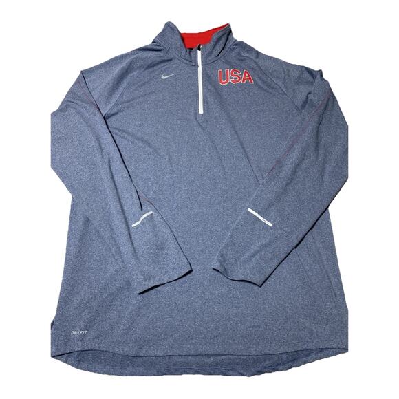 Nike Pullover Mens XL Blue Grey Running Dri Fit Element USA Quarter 1/4 Zip Flag - Picture 1 of 13